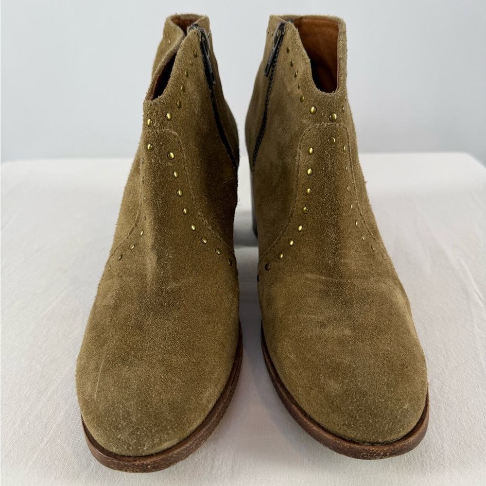 Frye Nora Suede Studded Booties in Olive Green Size 8 - Picture 3 of 9